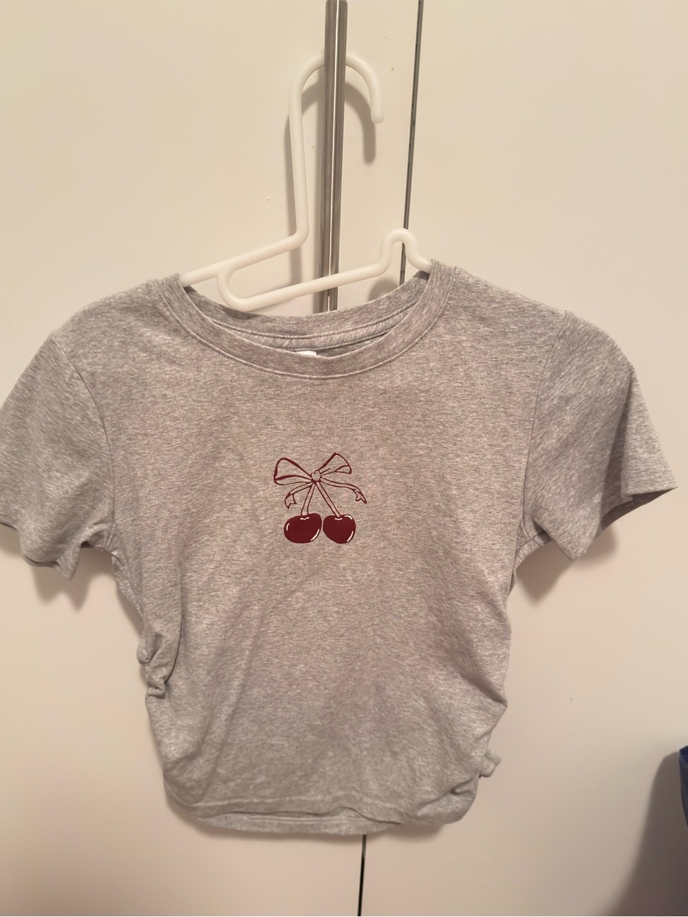 Gray Y2K Crop Tee with Cherry